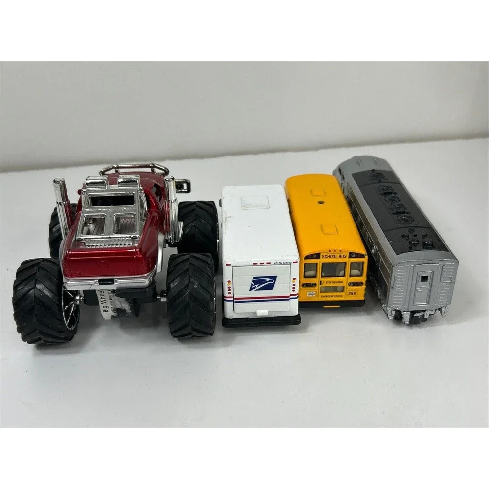Pullback Lot Kinsfun School Bus USPS Delivery Van Monster Truck Pacific Train